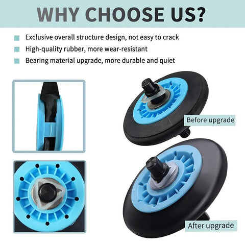 Upgraded Dryer Repair Kit For Home Quick Fix With Roller DC97-16782C Belt DC66-00805A Idler Pulley DC96-00882C quiet bearings comparison