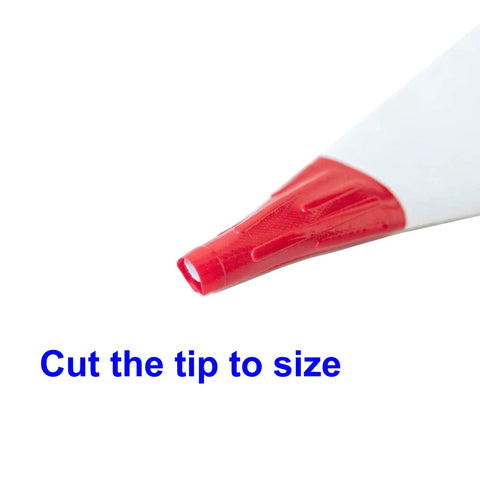 Close-up of molded tip on Heavy Duty Vinyl Piping Cement Bag For Grout And Mortar On The Go For Easy Grout Application Tear Resistant Tile Grout Applicator