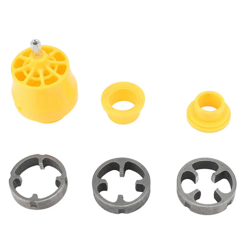 Heavy Duty Pvc Pipe Threader For Water Pipes Cut Smooth Burrs On 1 Inch And 3/4 Inch Pvc nylon and steel components arranged neatly.