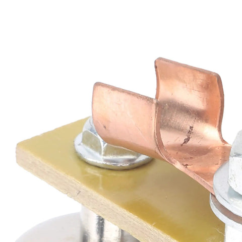 Close-up of Heavy Duty Welding Magnet Ground Clamp with 4mm Insulated Iron Head and copper connector detail.