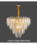 Modern Round Metal And Glass Pendant Light With Six Leds, 4-layer design, glass leaves, perfect for dining room, D80 H78cm.