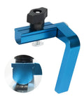 Precision 3 Inch T Track Fence Flip Stop For Woodworking with blue aluminum finish, quick lock design, mounted on T track.