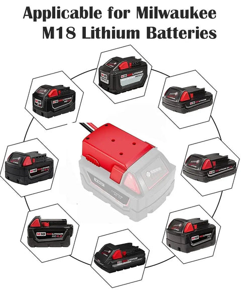 Ride On Toy Battery Converter Adapter For 18V M18 Style Batteries, multiple battery compatibility shown