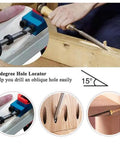 Pocket Hole Jig Set For Woodworking, 14-Piece Multi Tool Kit With 15-Degree Angled Guides and inclined hole drilling demonstration