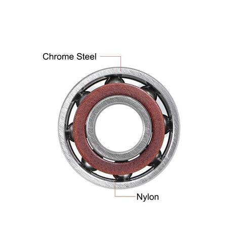 Rock Solid Chromium Steel 7000AC Angular Contact Ball Bearings 10x26x8mm showing chrome steel and nylon components.
