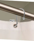 12 Piece Rust Resistant Shower Curtain Hooks Curved Rings For Bathroom And Window Curtains Silver Finish, shown on rod