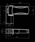 Aluminum 3D Adjustable Door Flag Hinge With Mute Buffer, Silent Close, White Finish, technical drawing with dimensions