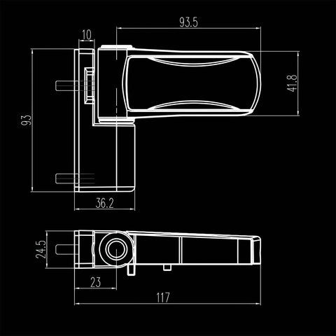 Aluminum 3D Adjustable Door Flag Hinge With Mute Buffer, Silent Close, White Finish, technical drawing with dimensions