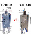 Comparison of CH2010B and CH1410A clamping jaws for water injection molding machine pneumatic clamper switch.