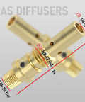 Close-up of gas diffusers from Pro Grade MIG Welding Gun Kit 0.035 Inch Tip Nozzle Diffuser Adapter For Lincoln Magnum 200 to 250