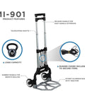 Foldable Aluminum Hand Truck Dolly With 165 Lb Capacity, Rugged Indoor Outdoor Trolley Cart With Rubber Wheels, Telescoping Handle