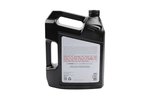 Top Shelf Full Synthetic Automatic Transmission Fluid For Dexron Vi Specs one gallon jug, black container with handle, back view.