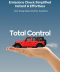 Hand holding a miniature red SUV signifying control with AI Powered OBD2 Scanner Bluetooth For iOS And Android, Real Time Data features.