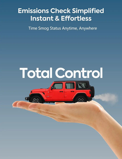 Hand holding a miniature red SUV signifying control with AI Powered OBD2 Scanner Bluetooth For iOS And Android, Real Time Data features.