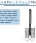 Heavy Duty No Nonsense M5x0.8 Spiral Point Metric Taps 6 Piece Kit shown with spiral point and straight flute for precise tapping.