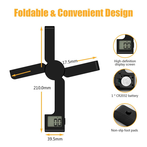 Folding Kitchen Scale 5000g/1g in space-saving X Fold Design with LCD display, black, showcasing foldable arms and display details.
