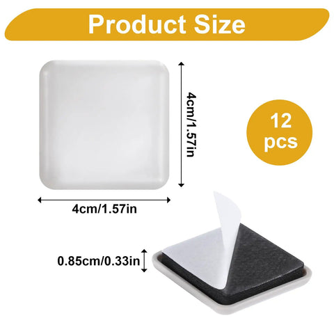 Heavy Duty Self Adhesive Furniture Sliders 12 Pack Quick Stick Eva Foam Moving Pads, 4x4cm size with peelable backing.