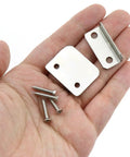Heavy Duty Nickel Plated Drawer Stopper Set L Shaped And Straight Cabinet Back Braces Rust Proof Wardrobe Guards Pro Grade Hardware with screws in hand.