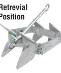 Hot-Dipped Galvanized Fold-and-Hold Boat Anchor, 25 Lb, Quick-Set and Lock, folded position for stowaway, durable steel
