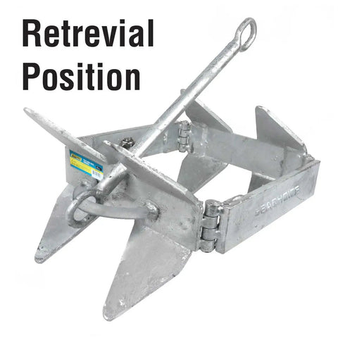 Hot-Dipped Galvanized Fold-and-Hold Boat Anchor, 25 Lb, Quick-Set and Lock, folded position for stowaway, durable steel