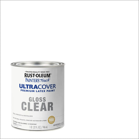 Painter's Touch Latex Paint Gloss Clear Quart Quick Dry Low Odor Water Based Finish For Indoor Outdoor Use On Wood Metal Plaster