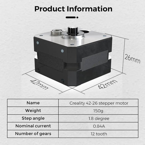 Sprite Extruder Motor 42-26 Stepper For Ender 3 S1 S1 Pro S1 Plus V3 SE KE And Ender 5 S1 shown with dimensions and specifications.