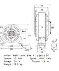 Dimensions and specifications of Hollow Brake With Base Magnetic Powder Brake 5KG 3 DZ for precise torque control in industrial use.