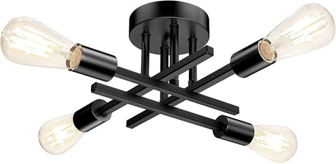 Semi Flush Mount Matte Black Sputnik Ceiling Light Fixture With Four E26 Sockets Perfect For Bedroom Kitchen Living Room And Dining Room