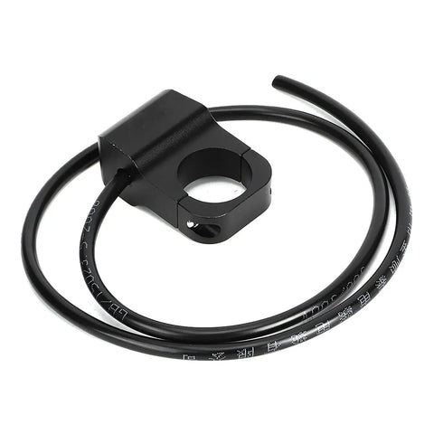 Ride Ready 12V Stainless Steel LED Spotlight Handlebar Switch For Motorcycles ATVs And Electric Bikes With Red Indicator Light 25mm Mount Overload And Reverse Polarity Protection shown with wiring