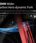 Close-up of 55mm wider carbon aerodynamic fork on Di2 Full Carbon Road Bike With Ultra Light Frame And 24 Speed Shimano R9270 Groupset