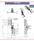Torque hinge Flozari, 304 stainless steel through-hole with damping shaft; front and side views