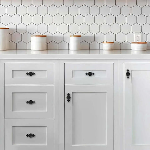 White kitchen cabinets with 4 Pack Black Cabinet Knobs With Backplates Heavy Duty Mushroom Drawer Pulls For Dressers Cabinets And Bi Fold Doors Vintage Classic Style Durable Hardware For Your Furniture Makeover