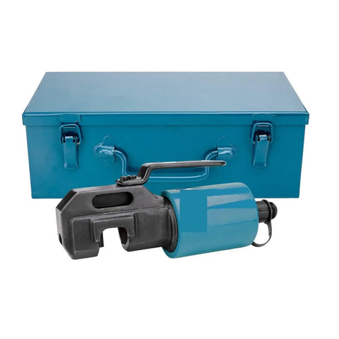 Heavy Duty Portable Hydraulic Steel Bar Shear With 360 Degree Swivel Head Cr12Mov Blade Rebar Cutter Tool For 8To 32mm Rods in blue storage box.