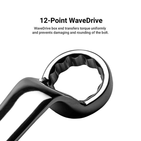 Extra Clearance And Leverage To Tackle Hard To Reach Fasteners In Tight Spaces With A Deep 75 Degree Offset Double Box End Wrench Set SAE One Quarter To One Inch 7 Piece With Heavy Duty Canvas Pouch