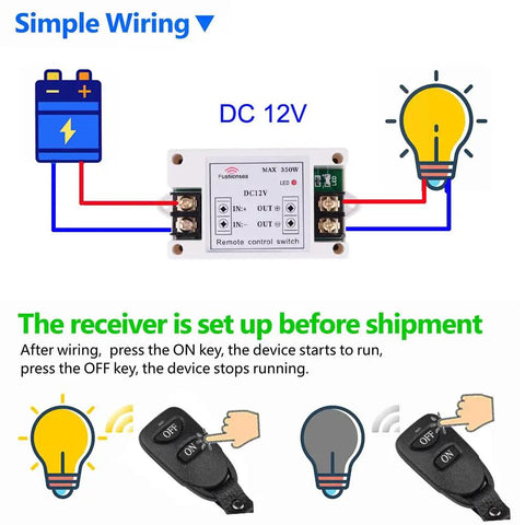 Wiring diagram for Beefy 12V 40A Relay With 1 Channel 433MHz Wireless Remote Control Latching Function Easy Install