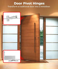 Heavy Duty Invisible 360 Degree Pivot Hinges for Secret Doors, featuring stainless steel design, shown on wooden door.