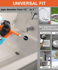 Drain Auger Clog Remover With Drill Adapter 25 Ft Flexible Plumbing Snake shown clearing bathtub drain includes gloves