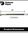 1/2-13 X 9 Carriage Bolt Kit For Exterior Use With Beefy Hot Dipped Galvanized Finish, Self Locking Head, 9-inch bolt