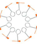 30 Pack Fire Extinguisher Replacement Seals With Tamper Proof Security Pins arranged in a circle with orange tips visible.
