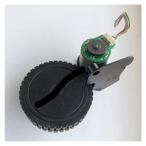 Robot Vacuum Wheel Assembly For C30B Series And XR500 830P 800T 820S 930S Replacement Parts Built Tough With Reinforced Anti Deformation Axle And Tool Free Quick Mount For Easy Install And Smooth Cleaning, showing round wheel and electronic component.