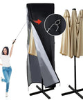 Heavy Duty Waterproof Patio Umbrella Cover For 13 To 15 Ft Double Sided Market Umbrellas 70 Inch Tall With Top Vent And Zipper in use