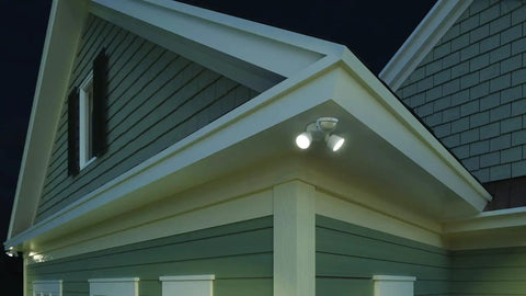 HomeGuard 2 Light LED Outdoor Flood Lights With Motion Sensor And Dusk To Dawn For Easy Install, 4000K Cool White on house exterior
