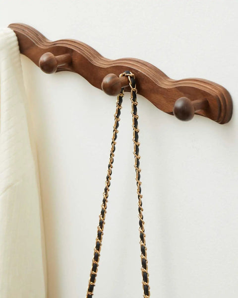 Walnut Wood Coat Rack Wall Mount Set Of 4 Heavy Duty Hooks For Coats Keys Robes Bags And Towels Modern Rustic Wall Hanger