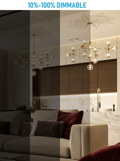 Living room with dimmable lighting showcasing Dimmable G25 Globe LED Bulbs 7W 600 Lumens Anti Glare UL Listed for adjustable ambiance.