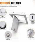 Top Shelf Locking Aluminum Drywall Access Panel With Rock Solid Galvanized Steel Frame And Snug Key Lock Cover for safe electrical plumbing HVAC maintenance. Close-up details of lock and hinge.