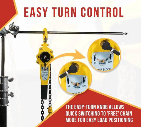 Viking Manual Lever Chain Hoist Three Quarter Ton 1650 Lbs Lift Capacity 20 Feet Two Pack with Easy Turn Control feature