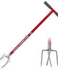 Long Handle Garden Claw For Easy Weeding And Soil Aeration No Bend Tiller Cultivator with red handle and silver prongs