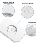 Two Pack Vinyl Siding Mounting Blocks With Built In Electrical Box For 1/2 Inch Lap Siding Outdoor Light Mounting Plate Kit UV Resistant White Plastic Durable Easy Install Siding Bracket, white plastic close-up with lids and drainage hole