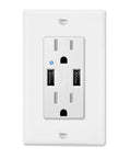 Plug And Go USB Wall Outlet With Dual 4.2A Fast Charging Ports Built Tough 15 Amp Tamper Resistant Duplex Receptacle Clean White Faceplate