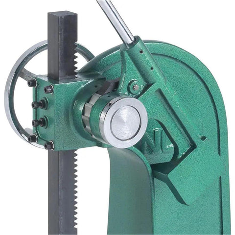 Close-up of 5 Ton Ratcheting Arbor Press Heavy Cast Iron Shop Press With 12 Inch Throat showing the ratchet mechanism and frame.